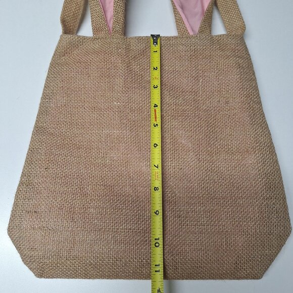 Burlap Bunny Tote Bag Happy Easter Banner Rabbit Spring Pink Ears Party Egg Hunt - Picture 5 of 7